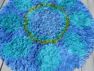 Shag Pile Rug - 60 ' s - Mod - Vintage Retro - Green/Blue - Mid Century - 48 