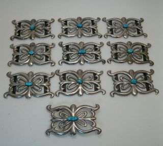 Wonderful Vintage Navajo Sandcast Silver & Turquoise Concho Belt