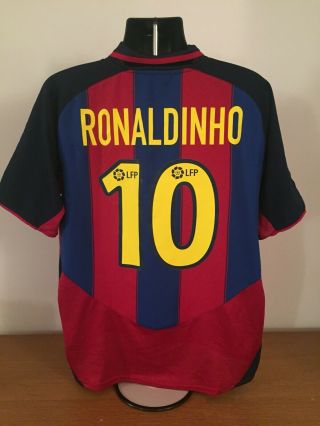 Barcelona Home Shirt 2003/04 Ronaldinho 10 Large Vintage Rare