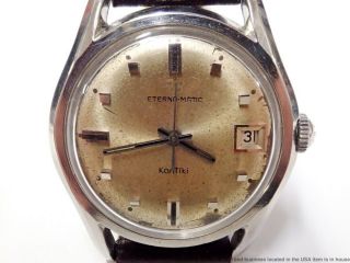 Vintage Eterna - Matic Swiss Kontiki Mens Watch Gold Dial Steel Case 1422ud Auto