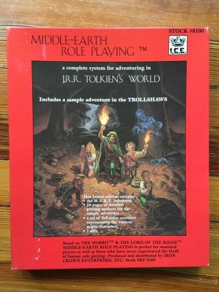 Nm Vintage Ice Middle - Earth Role Playing Boxset Rulebook 1984 1st Edition Rpg