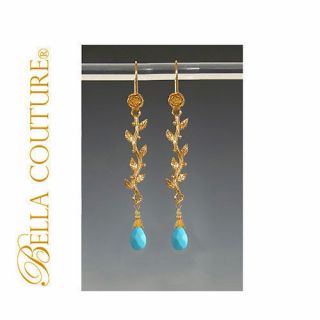 $500 Victorian Turquoise 18k Gold Chandelier Vtg Diamond Dangle Earrings 24k