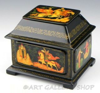 Vintage Russian Lacquer Box Palekh Fairy Tale Ruslan And Ludmila Artist Signed