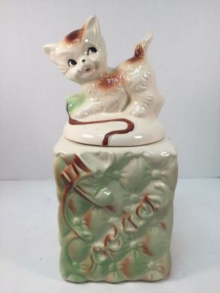Vintage American Bisque Cookie Jar Cat Quilted Shoelace Shoe Usa Kitten