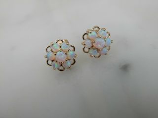 A Stunning 9 Ct Gold Opal Cluster Earrings