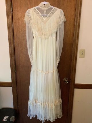 Vintage Gunne Sax Jessica Mcclintock Wedding Romantic Renassa Lace Dress 5
