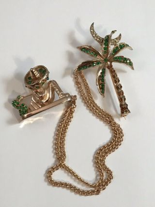 Rare Vintage Gorgeous Rhinestone Sterling Boucher “man And Palm” Brooch Pin
