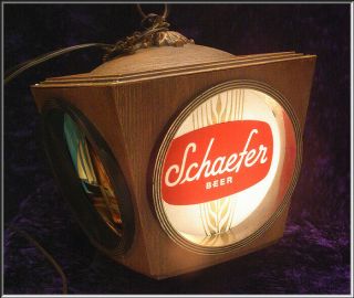 Vtg Schaefer 4 - Sided Rotating Light Clock Sign Hanging Lamp Rare