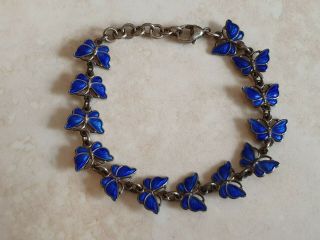 Denmark Volmer Bahner 925s Sterling Silver Blue Enamel Butterfly Bracelet