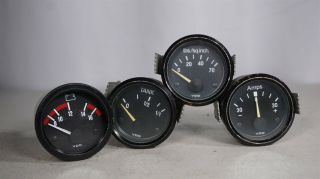 4 Vintage Vdo German Gauges: Ammeter,  Volt Meter,  Oil Pressure Gauge,  Fuel Gauge