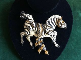Vintage Lunch At The Ritz Zebra Brooch Pin Pendant