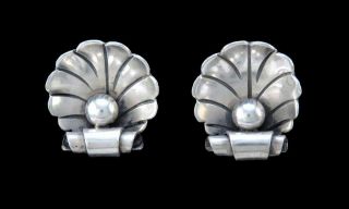 Vintage Pair Georg Jensen Denmark Sterling Silver Shell Form Earrings Screwback