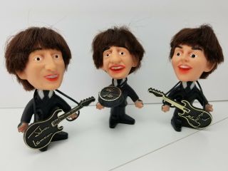 3 Beatles Vintage 1964 John Paul Ring Remco With Instruments Guitar Drums