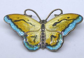 Hroar Prydz Sterling Silver Guilloche Enamel Butterfly Brooch Norway Multi Color