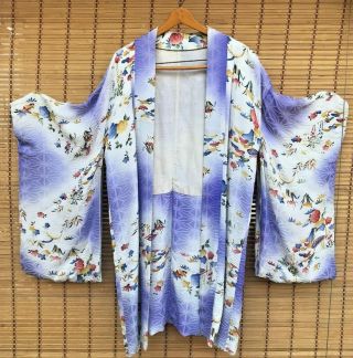 Gorgeous Vintage Japanese Silk Kimono Dress Hand Painted Dip Dyed Hand Sewn