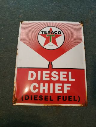 Vintage 1940 Texaco Diesel Fuel Chief Porcelain Sign Gas Oil Rack Plate