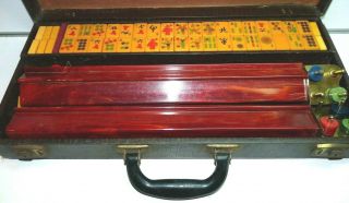 Vintage Catalin/bakelite Mahjong Mah Jongg Game Set 162 Tiles Dice Scoring Discs