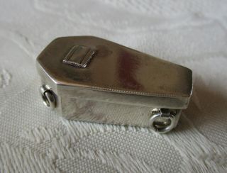 Antique / Vintage Solid Silver 925 Miniature Coffin Pill Box