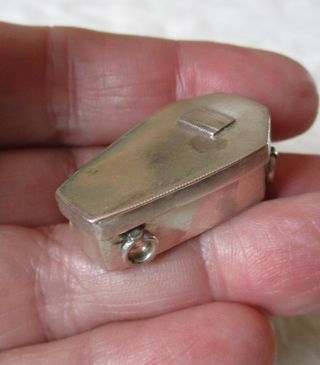 Antique / vintage solid silver 925 miniature Coffin pill box 2