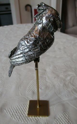 Vintage Novelty Solid Sterling Silver Cockatoo Bird On Brass Stand
