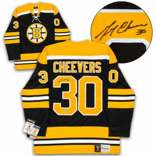Gerry Cheevers Boston Bruins Autographed Cup Era Fanatics Vintage Hockey Jersey