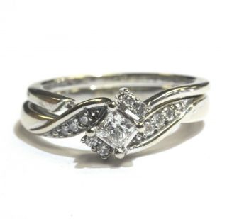 10k White Gold.  25ct Princess Diamond Engagement Wedding Band Ring 3g Vintage