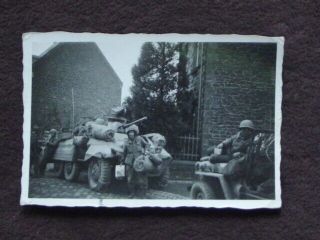 Ww2 U.  S.  Soldiers Standing Around A M8 Armored Car In Germany Vtg 1945 Photo
