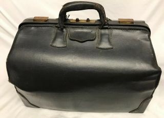 Antique Vintage Doctor Medical Cowhide Leather Large Travel Bag 20 " X12 " X12 "