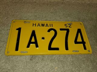 Vintage License Plate Hawaii 1952 1a - 274 Very