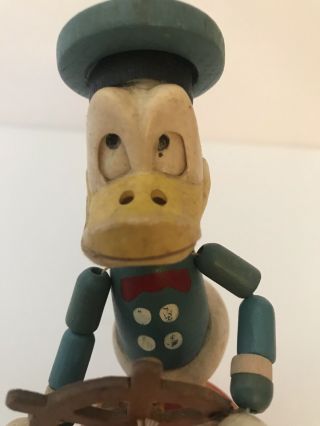 VINTAGE LATE 1940’s WALT DISNEY KOHNER DONALD DUCK WOOD PUSH UP TOY PUPPET 128 3