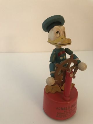 VINTAGE LATE 1940’s WALT DISNEY KOHNER DONALD DUCK WOOD PUSH UP TOY PUPPET 128 4