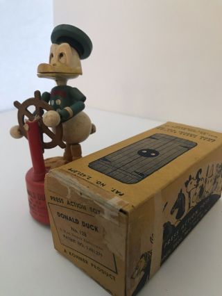 VINTAGE LATE 1940’s WALT DISNEY KOHNER DONALD DUCK WOOD PUSH UP TOY PUPPET 128 5