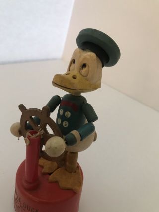 VINTAGE LATE 1940’s WALT DISNEY KOHNER DONALD DUCK WOOD PUSH UP TOY PUPPET 128 6