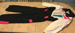 Vintage Head Tyrolia Ski Suit Womens 10 Retro 80s 90s Hot Pink Green Snowsuit