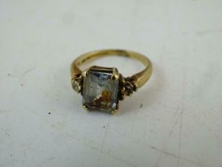 Vintage 10k Solid Yellow Gold Ladies Cocktail Ring Clear Stone 2.  0 Grams Size 3