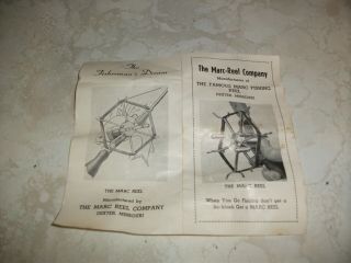 Vintage Marc Fishing Reel & Paperwork Circa 1940 ' s 1950 ' s 4