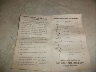 Vintage Marc Fishing Reel & Paperwork Circa 1940 ' s 1950 ' s 5