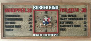 RARE VTG Burger King Restaurant Menu Board Wall Clock Faux Wood Sign Drive In 10