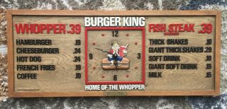 Rare Vtg Burger King Restaurant Menu Board Wall Clock Faux Wood Sign Drive In