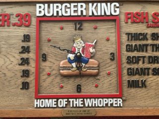 RARE VTG Burger King Restaurant Menu Board Wall Clock Faux Wood Sign Drive In 2