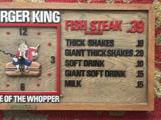 RARE VTG Burger King Restaurant Menu Board Wall Clock Faux Wood Sign Drive In 4