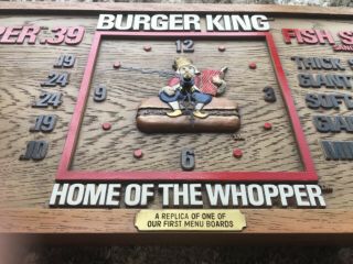 RARE VTG Burger King Restaurant Menu Board Wall Clock Faux Wood Sign Drive In 5