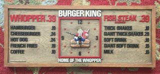 RARE VTG Burger King Restaurant Menu Board Wall Clock Faux Wood Sign Drive In 9