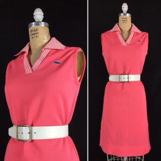 Vintage 60s Lacoste Chemise Neon Pink Pique Mod Tennis Dress Polo Twiggy Medium