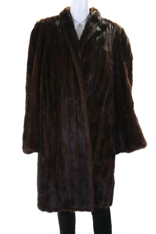 Mh Womens Vintage Mink Fur Long Winter Coat Dark Brown Size Medium