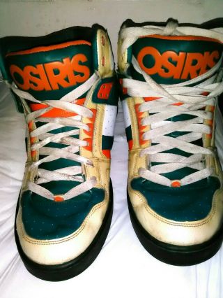 Vintage OSIRUS NYC 83 High Top Skate Sneakers Sz 13 Aqua,  Orange & White,  MIAMI 2