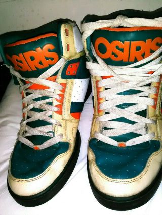 Vintage OSIRUS NYC 83 High Top Skate Sneakers Sz 13 Aqua,  Orange & White,  MIAMI 4