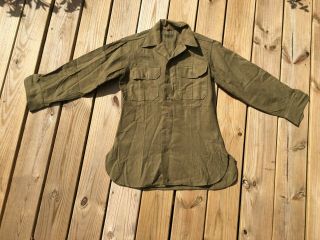 Ww2 Us Army Brown Woold Service Shirt,  Size 15 1/2 X 32,