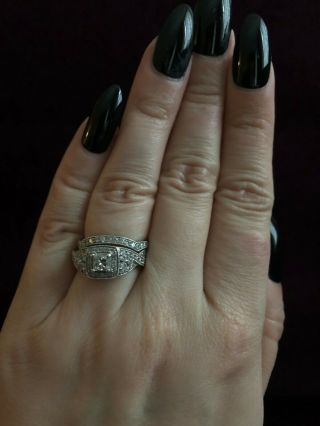Vintage Style 14k White Gold Diamond Engagement Ring & Wedding Band Set 3