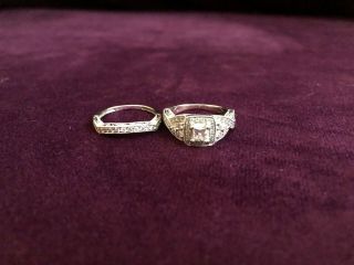 Vintage Style 14k White Gold Diamond Engagement Ring & Wedding Band Set 6